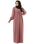 Pink casual cuff sleeves pleated abaya