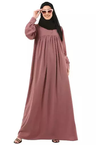 Pink casual cuff sleeves pleated abaya