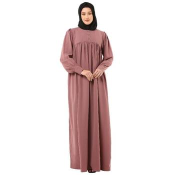 Pink casual cuff sleeves pleated abaya 3