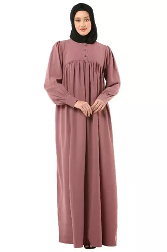 Pink casual cuff sleeves pleated abaya