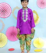 Purple gota work embroidered silk kurta salwar