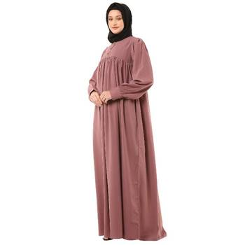 Pink casual cuff sleeves pleated abaya 4
