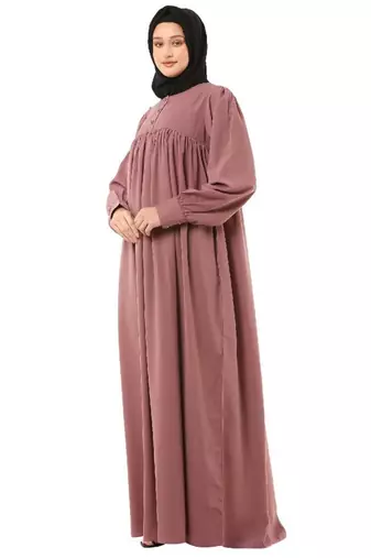 Pink casual cuff sleeves pleated abaya