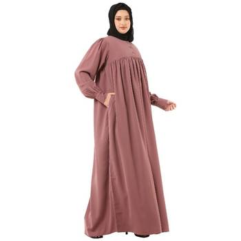 Pink casual cuff sleeves pleated abaya 5