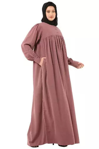 Pink casual cuff sleeves pleated abaya