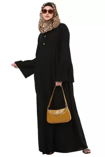 Black pleated sleeves daily wear abaya