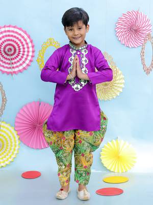 Purple gota work embroidered silk kurta salwar 4