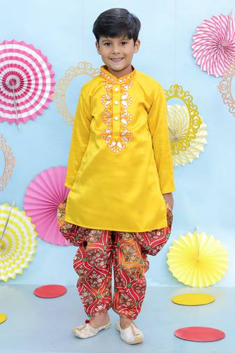 Yellow gota work embroidered silk kurta salwar