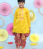 Yellow gota work embroidered silk kurta salwar