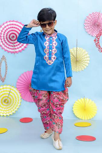 Blue gota work embroidered silk kurta salwar