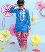 Blue gota work embroidered silk kurta salwar