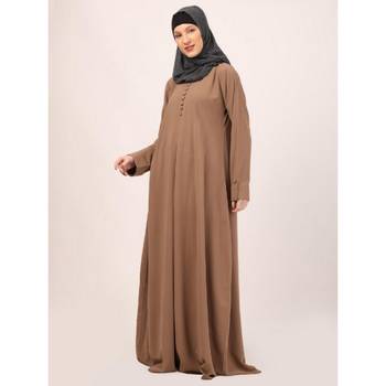 Beige box pleated abaya in cey fabric 2