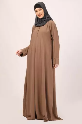 Beige box pleated abaya in cey fabric