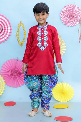 Red gota work embroidered silk kurta salwar