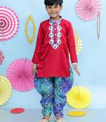 Red gota work embroidered silk kurta salwar