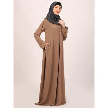 Beige box pleated abaya in cey fabric 3