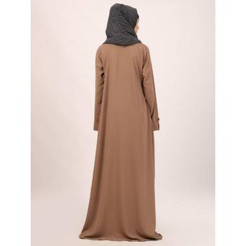 Beige box pleated abaya in cey fabric 4