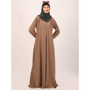Beige box pleated abaya in cey fabric 5