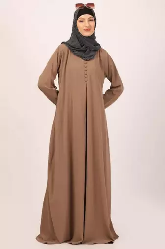 Beige box pleated abaya in cey fabric