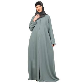 Sky-blue box pleated abaya in cey fabric 1