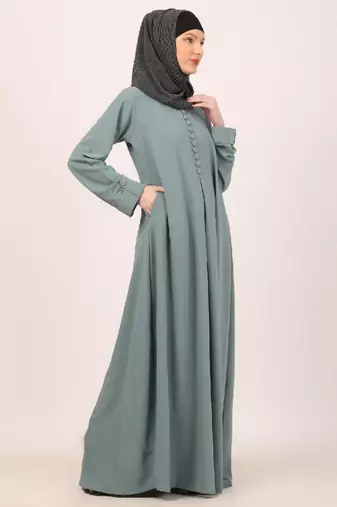 Sky-blue box pleated abaya in cey fabric