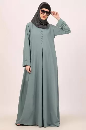 Sky-blue box pleated abaya in cey fabric