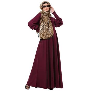 Wine umbrella cut abaya with long cuff sleeves 1