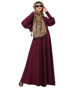 Wine umbrella cut abaya with long cuff sleeves