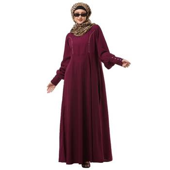 Wine umbrella cut abaya with long cuff sleeves 2