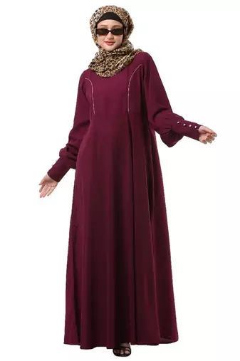 Wine umbrella cut abaya with long cuff sleeves
