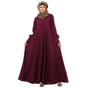 Wine umbrella cut abaya with long cuff sleeves 3