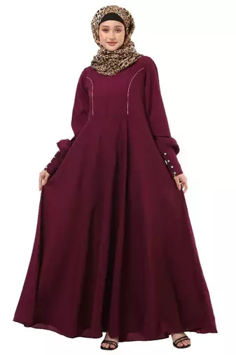 Wine umbrella cut abaya with long cuff sleeves