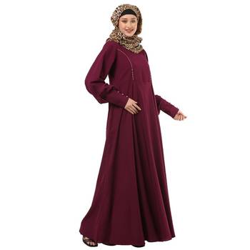 Wine umbrella cut abaya with long cuff sleeves 4