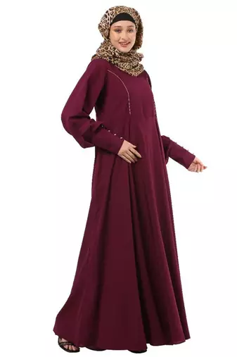 Wine umbrella cut abaya with long cuff sleeves