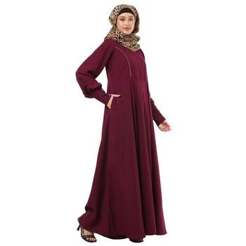 Wine umbrella cut abaya with long cuff sleeves 5