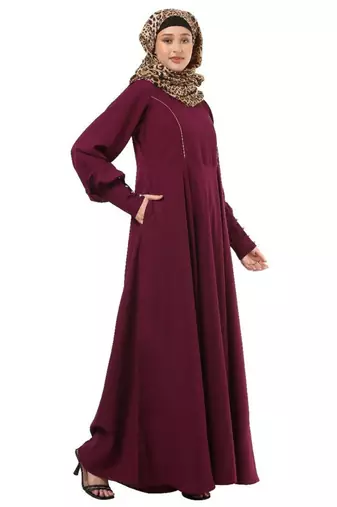 Wine umbrella cut abaya with long cuff sleeves