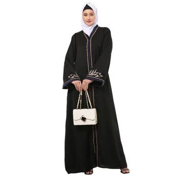 Black front open embroidery abaya in dubai nida 1