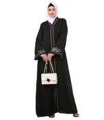 Black front open embroidery abaya in dubai nida