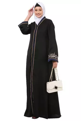 Black front open embroidery abaya in dubai nida