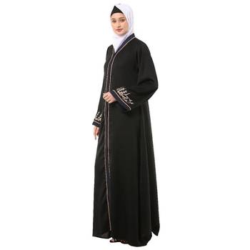 Black front open embroidery abaya in dubai nida 3