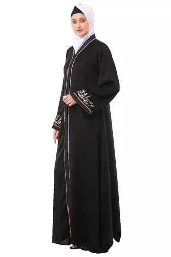 Black front open embroidery abaya in dubai nida