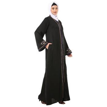 Black front open embroidery abaya in dubai nida 4