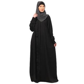 Black front open shirt collar abaya-black 1