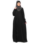 Black front open shirt collar abaya-black
