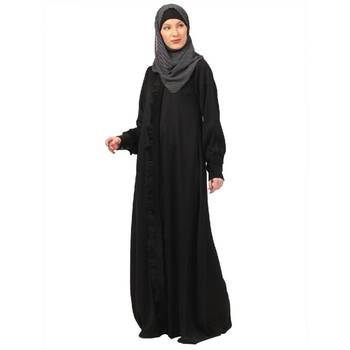 Black front open shirt collar abaya-black 2