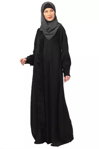 Black front open shirt collar abaya-black