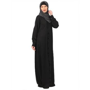 Black front open shirt collar abaya-black 3