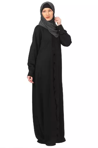 Black front open shirt collar abaya-black
