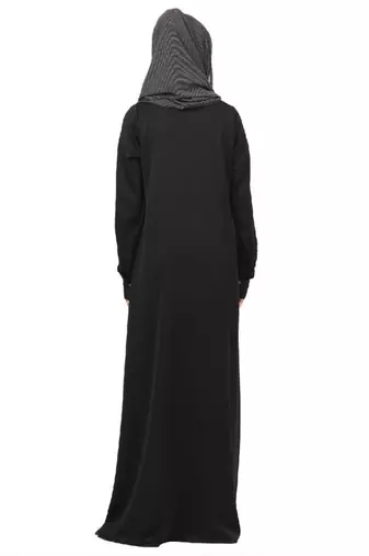Black front open shirt collar abaya-black