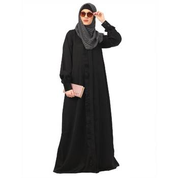 Black front open shirt collar abaya-black 5